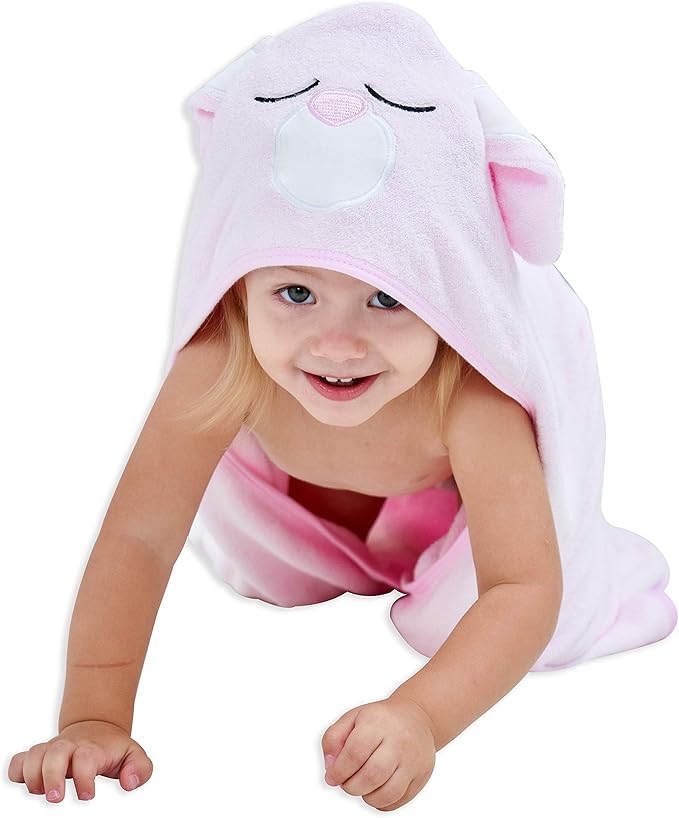 HIPHOP PANDA Hooded Towel - Rayon Made from Bamboo, Bath Towel with Bear Ears for Newborn, Babie, Toddler, Infant - Absorbent Large Baby Towel - Pink Rabbit, 37.5 x 37.5 Inch