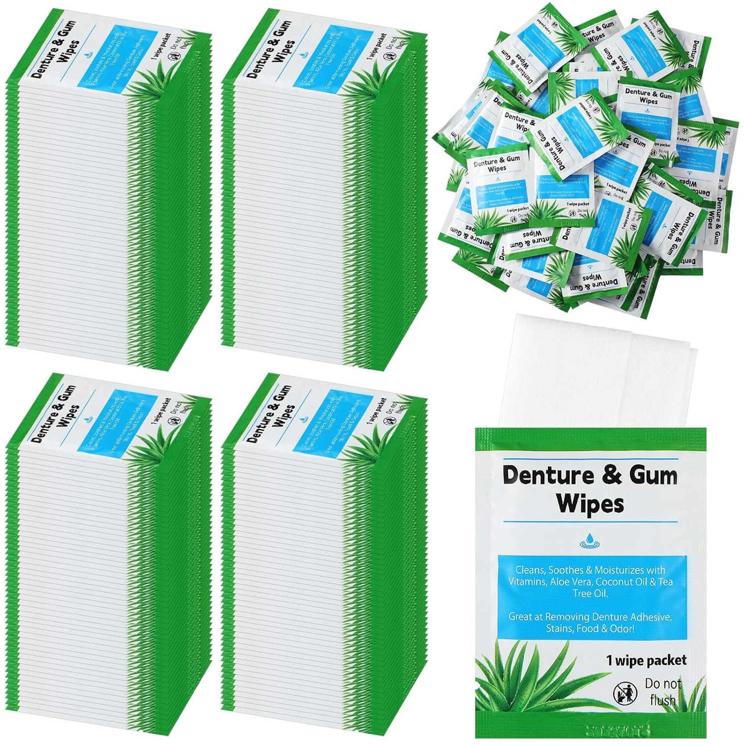 Timgle 200 Pcs Denture Cleaning Wipes Refreshes Gums Deep Cleaning Wipes for Remove Denture Adhesive, Food Debris, Stains and Odor