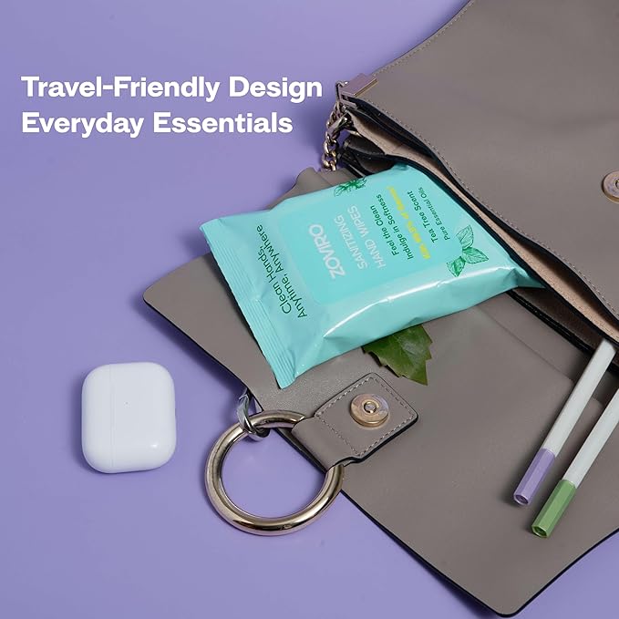 Zoviro Hand Sanitizer Wipes, Moisturizing With Tea Tree Essential Oil, Ultra-Soft 100% Viscose, Hand Wipes Travel Size, Tea Tree Scent, 20 Count (Pack of 10)