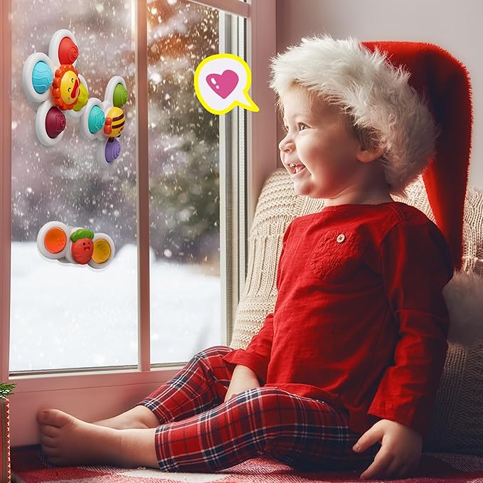 LiKee Strong Suction Cup Fidget Rotating Sensory Bath Toys for Baby Christmas Stocking Stuffers, Airplane Car Travel Table & Window Toys for Toddler Boys and Girls, 10+ Months