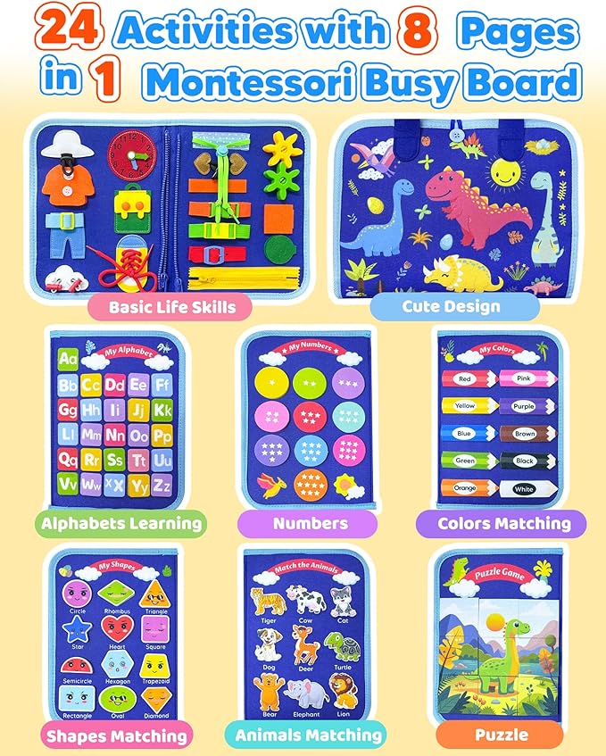 Busy Board Montessori Toys for Toddler Boy Birthday Gifts, Busy Book Sensory Learning Toys for Toddlers, Educational Activities Airplane Car Travel Toy for Boys