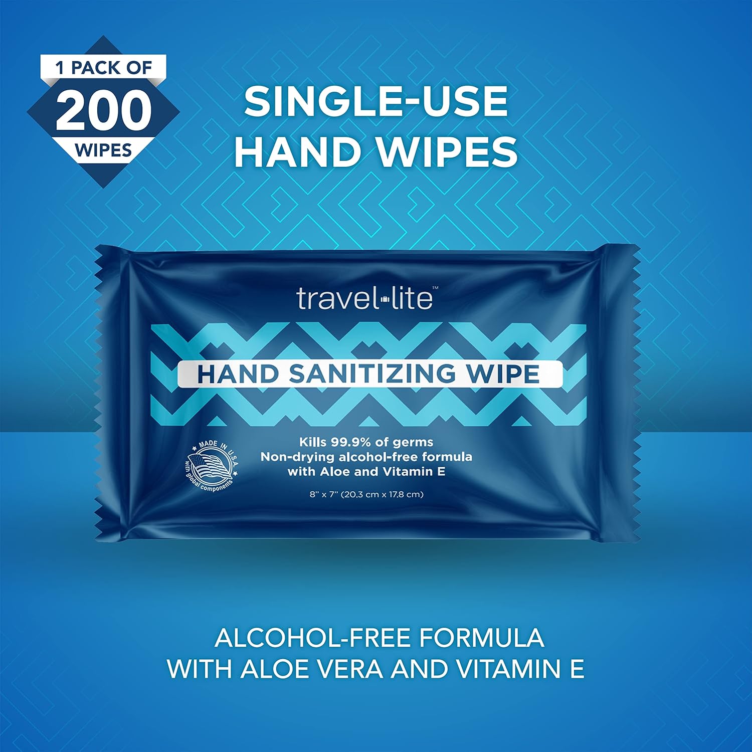 Travel Lite Alcohol-Free Hand Wipes with Aloe Vera and Vitamin E, Fresh Scent 50ct Individually Wrapped Travel Essentials Wipes for Adults and Kids