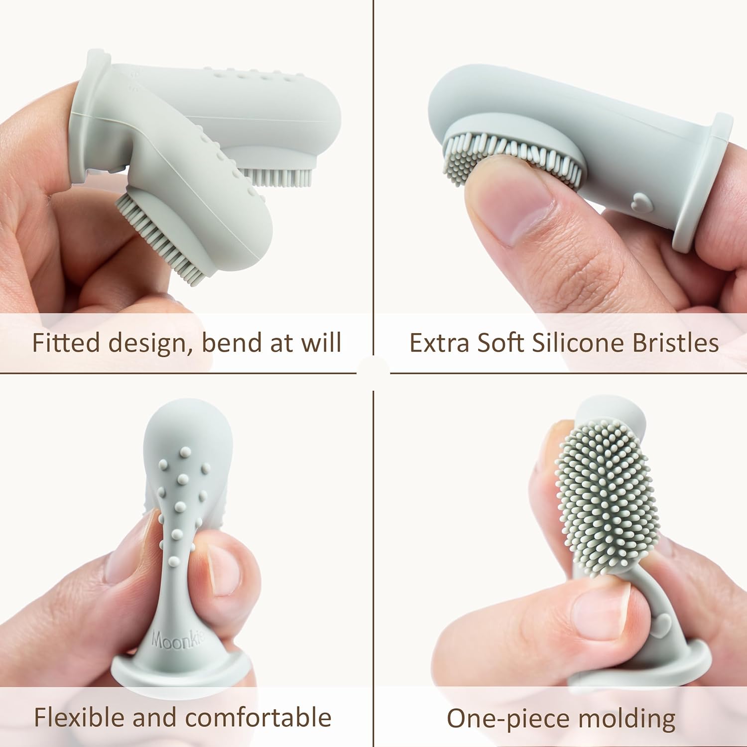 Moonkie Baby Toothbrush Finger Toothbrush Oral Cleaner Kit for 3 Months +, 2 Pcs Small (Blush/Pale Mauve)