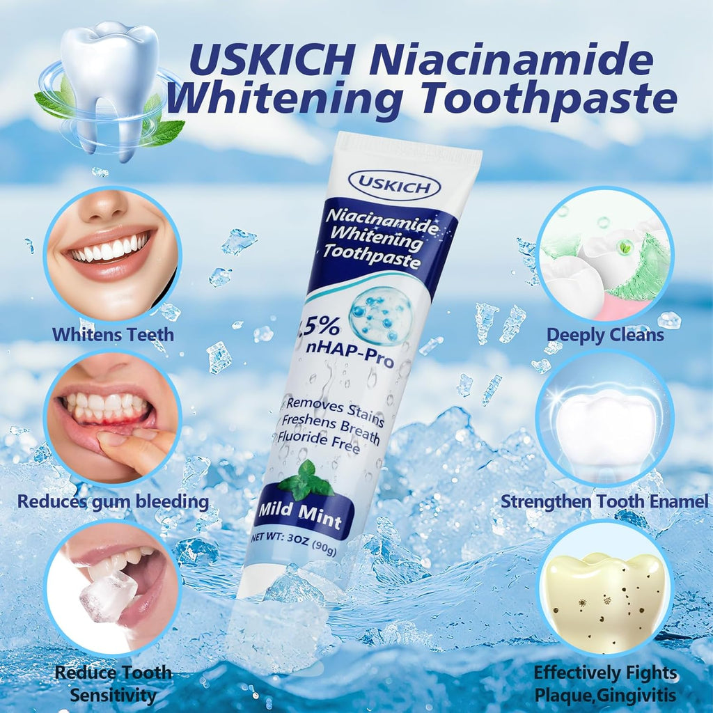 7.5% Nano Hydroxyapatite Toothpaste,6 Pack Fresh Breath Whitening Toothpaste for Remineralizing Enamel & Sensitive Relief,Antiplaque,Natural Peppermint,Fluoride-Free