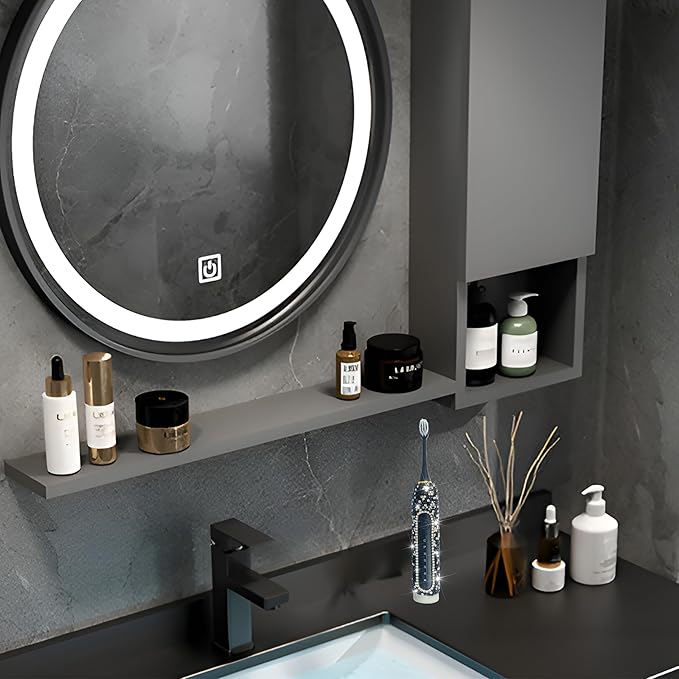 Electric Toothbrush for Woman Bling Diamond Decor Portable Travel Essentials for Couple Gifts Toothbrush with 3 Replacement Heads 6 Modes（Pink & Black