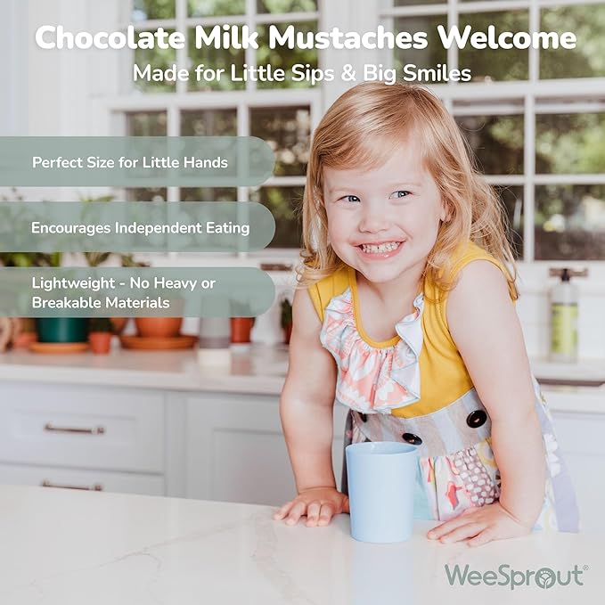 WeeSprout Bamboo Toddler Cups - 4 pc Set (10 fl oz), Organic & Non-Plastic Cup Pack for Toddlers, Big Kids or Baby, Natural