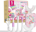 Well Before Ultrasonic Kid's U-Shaped Electric Toothbrush, IPX7 Waterproof, Five Cleaning Modes (Unicorn, Pink Ages 2-7)