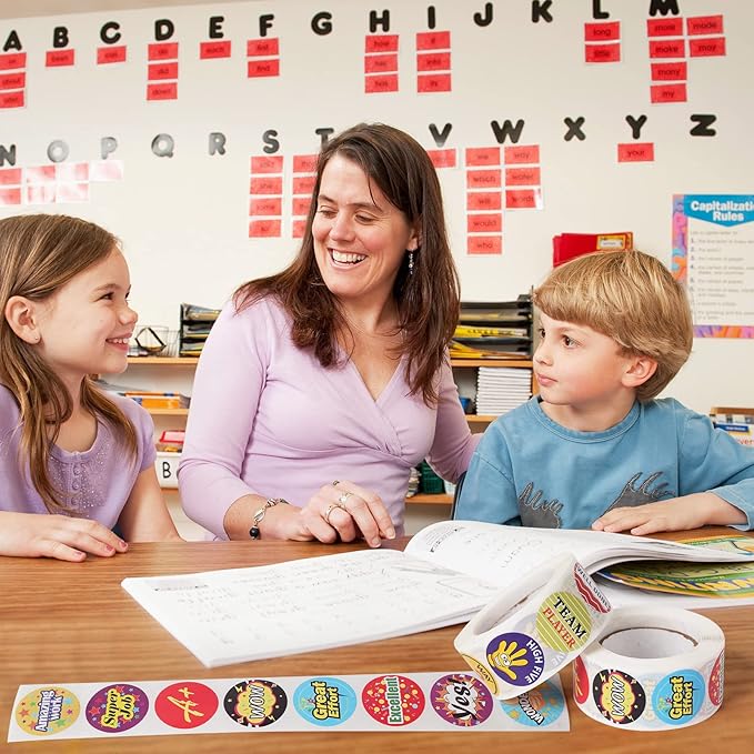 1000 Piece Kids Reward Stickers, Fun Motivational and Praise Kids Stickers to Motivate Responsibility & Good Habits,Teacher Supplies for Classroom (1" and 2 Rolls)