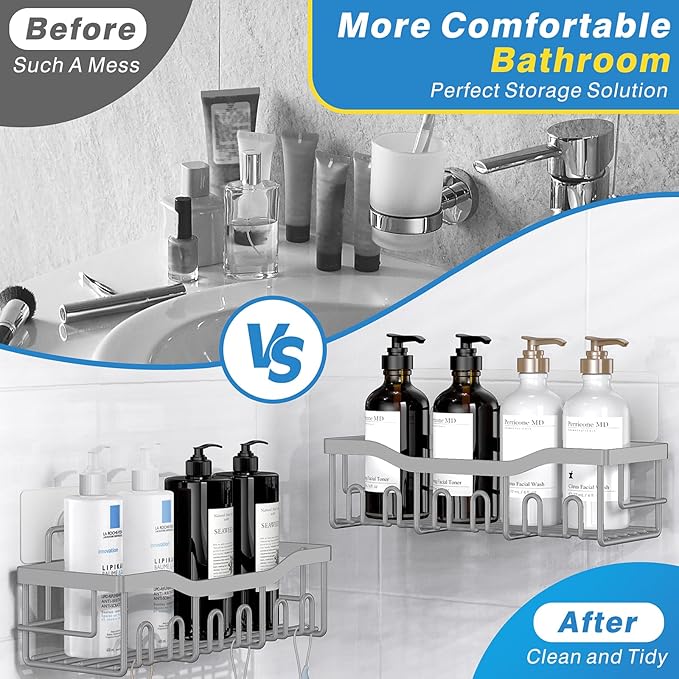 EUDELE 5-Pack Rustproof Stainless Steel Shower Caddy – No Drill Adhesive Bathroom Organizer with Large Capacity, Spacious Shower Shelves for Inside Shower, Kitchen & Home Decor Storage-XL Size