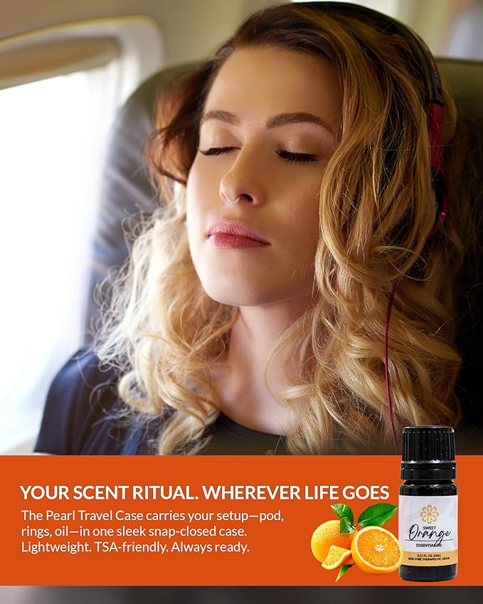 Essence Pearl Travel Case - Wearable Aromatherapy Kit with Nasal Diffuser Rings, Soaking Bay, and 5mL Essential Oil – Portable Wellness Gift Set for On-The-Go Self Care