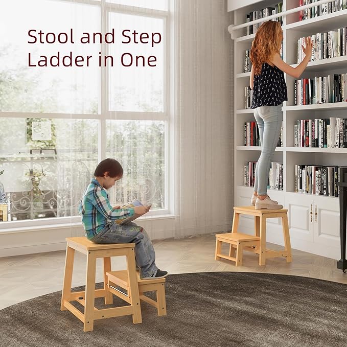 Bamboo Folding Step Stool with Sturdy Structure and Wide Stepping Surface for Safety, Multi-Purpose Foldable Step Ladder for Bathroom,Bedroom,Kitchen Step Stools for Kids & Adults, 400 lbs