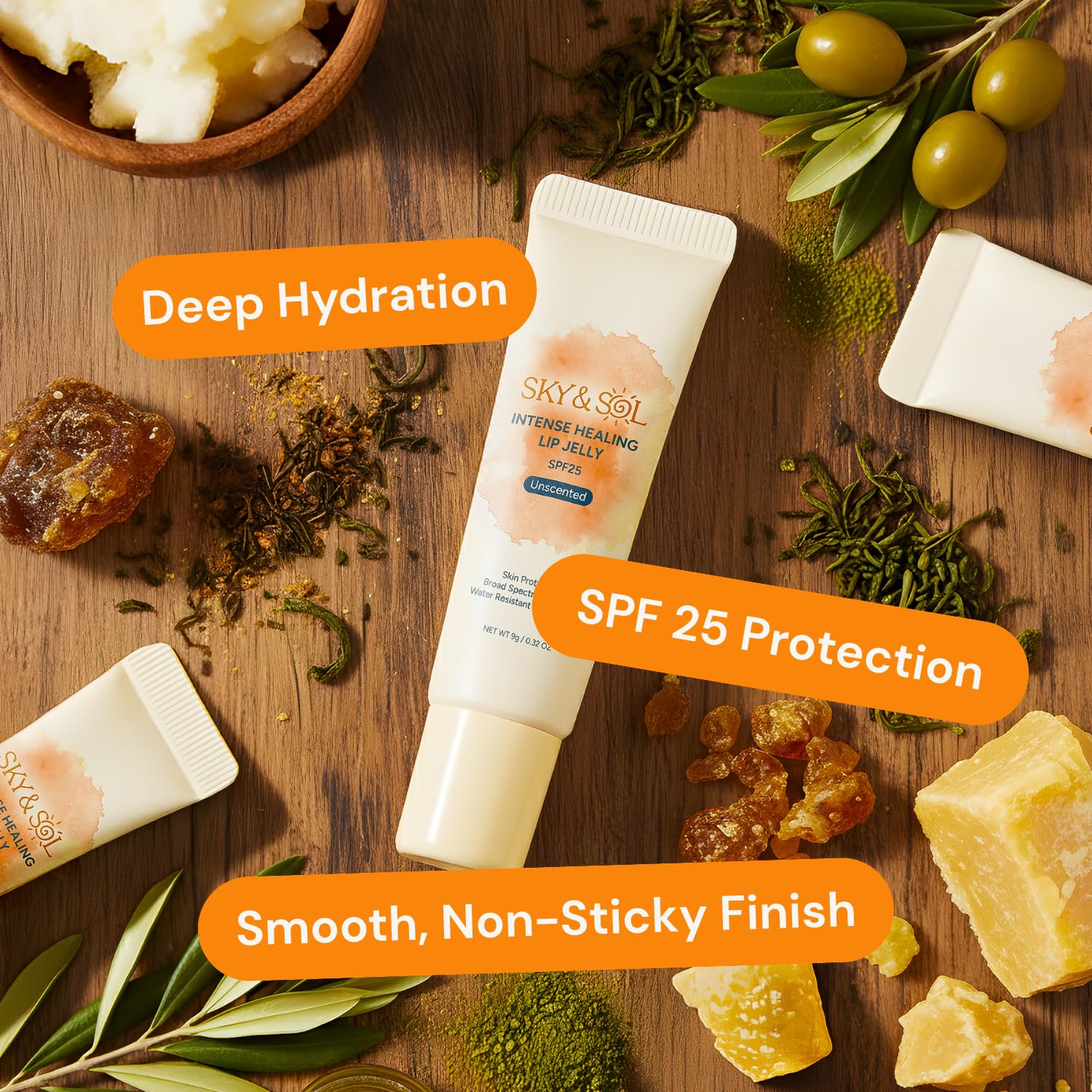 Sky & Sol Lip Jelly SPF 25 – 3 Pack Natural Hydrating Lip Balm with Broad-Spectrum Sun Protection and Primer, Water-Resistant for Smooth, Plump & Rosy Lips.