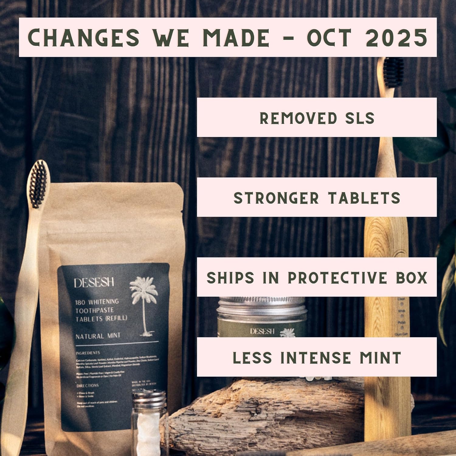 US-Made Toothpaste Tablets, New Improved SLS-Free Formula, 180 Count, Biodegradable Refill Pouch, Natural Mint Flavor, Fluoride Free with Hydroxyapatite, Whitening