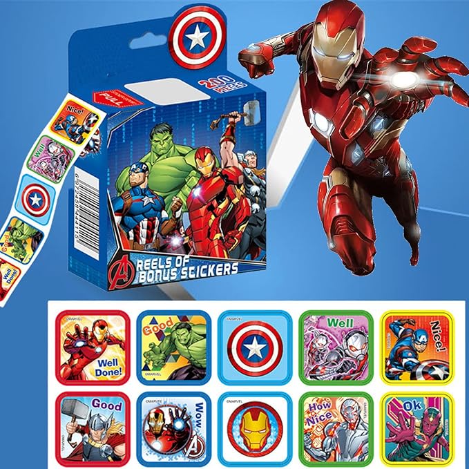 2 Pack Roll Stickers Kids Sticker, 20 Designs,400 Pcs Self Adhesive Label 1-1/2 Inch Self Adhesive Label Roll Stickers for Kids and Teacher