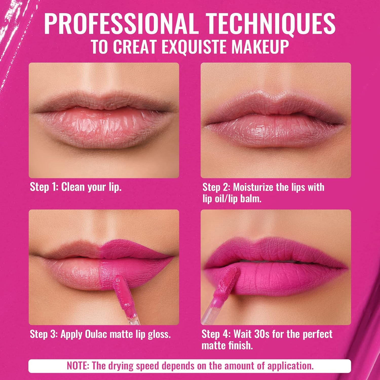 Oulac Matte Liquid Lipstick for Women 3PCS, Bright Pink Lip Stain Long Lasting Waterproof, No Transfer, Creamy High Pigmented Formula, Vegan & Cruelty-Free. Pink Set【M06+M09+M10】