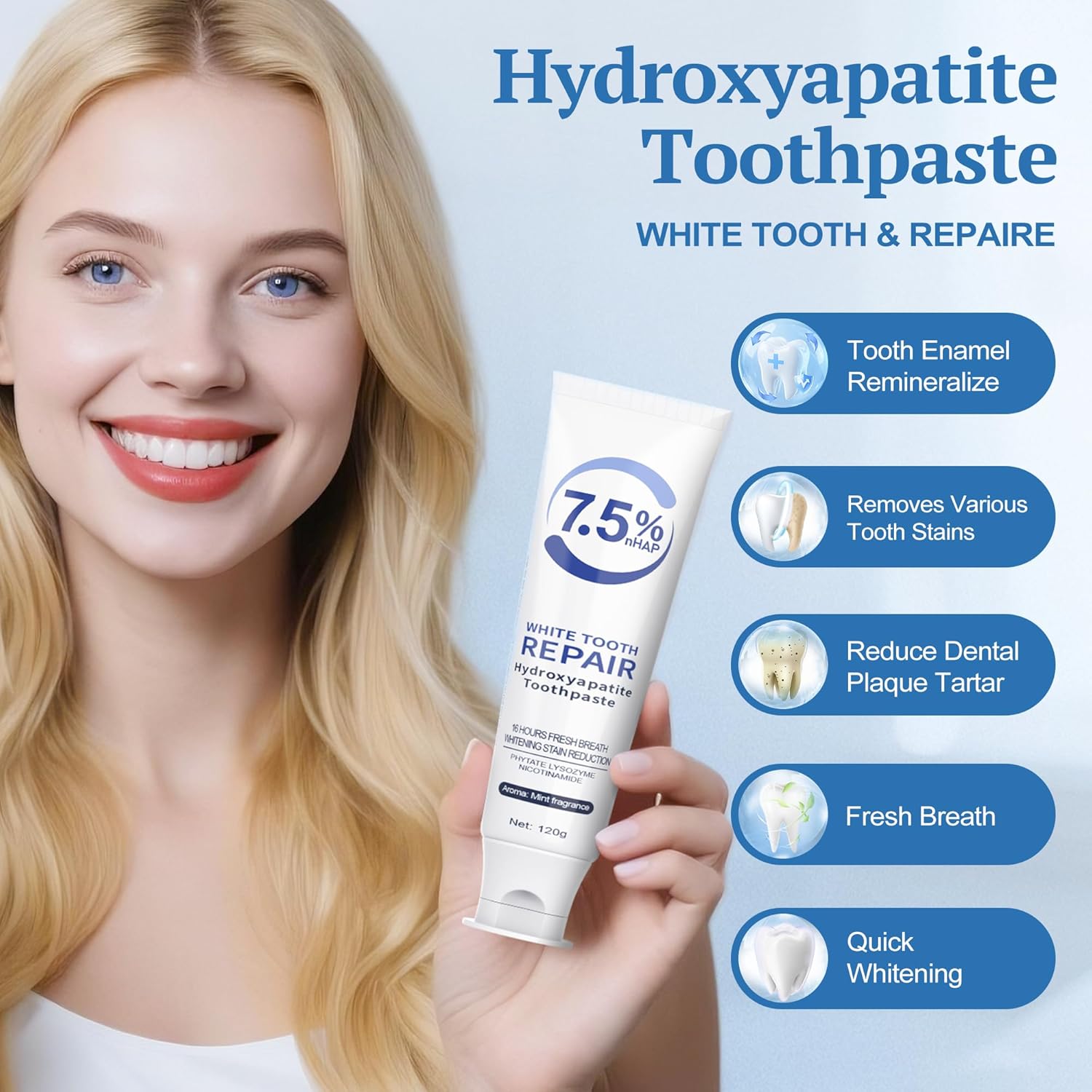 Hydroxyapatite Toothpaste, Nano Hydroxyapatite Toothpaste for Enamel Protection and Tooth Strengthening, Fresh Mint Flavor, Promotes Fresh Breath, Daily Use for Oral Health 3 Pack