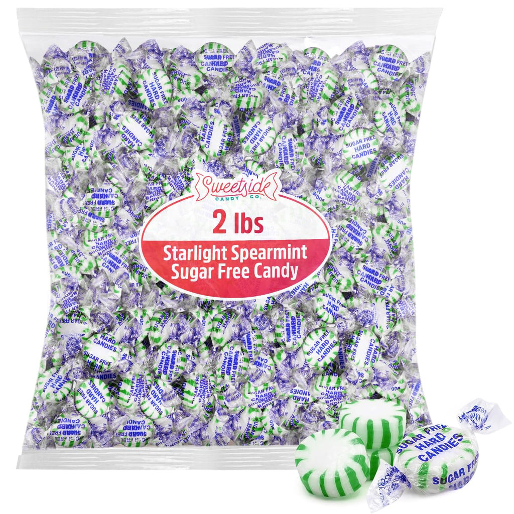 Sweetside Sugar Free Starlight Spearmint Hard Candy, 2lb Pack of Spearmint Mints Individually Wrapped, Mint Hard Candy That’s Great for Sharing, Ideal Sugar Free Treat for Diabetics Lifestyles