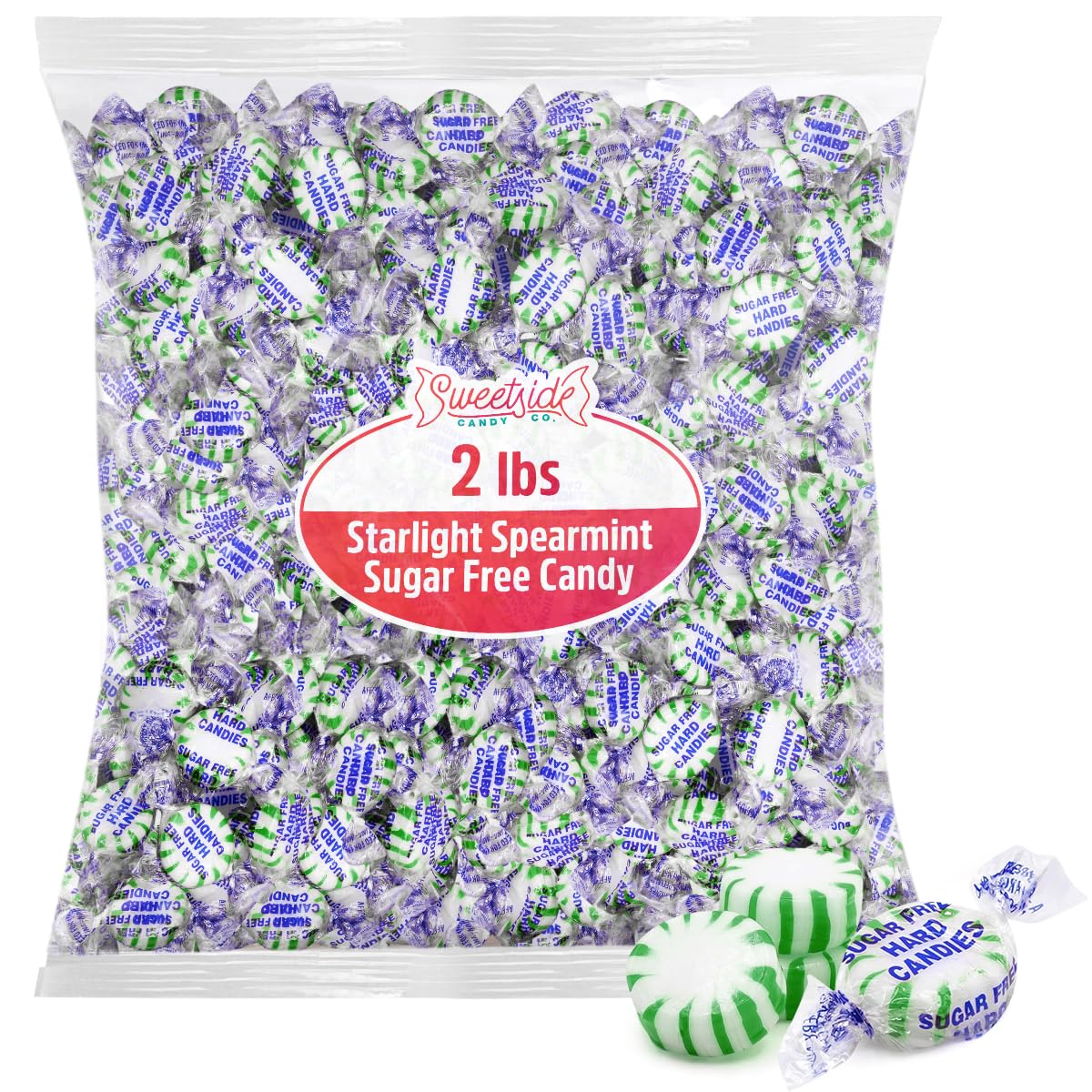 Sweetside Sugar Free Starlight Spearmint Hard Candy, 2lb Pack of Spearmint Mints Individually Wrapped, Mint Hard Candy That’s Great for Sharing, Ideal Sugar Free Treat for Diabetics Lifestyles