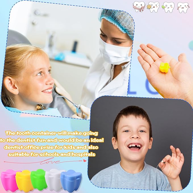 120 Pcs Colorful Tooth Savers Plastic Tooth Holders Small Tooth Treasure Chest Tooth Box for Boys and Girls Lost Teeth Dentist Office Giveaways Theme Party Favor, 5 Colors