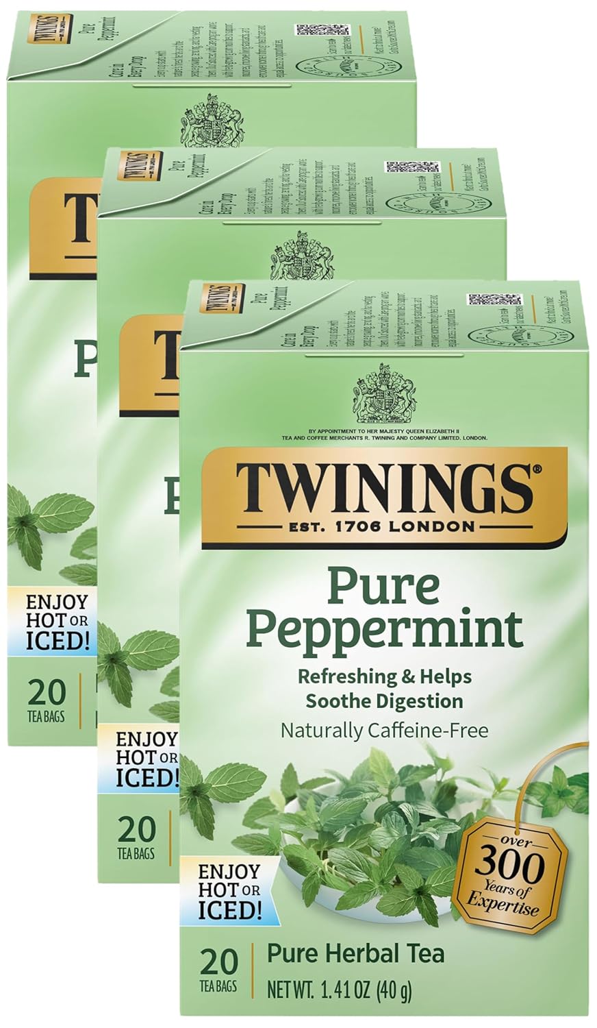 Twinings Pure Peppermint Herbal Tea Bags, 20 Count (Pack of 3)