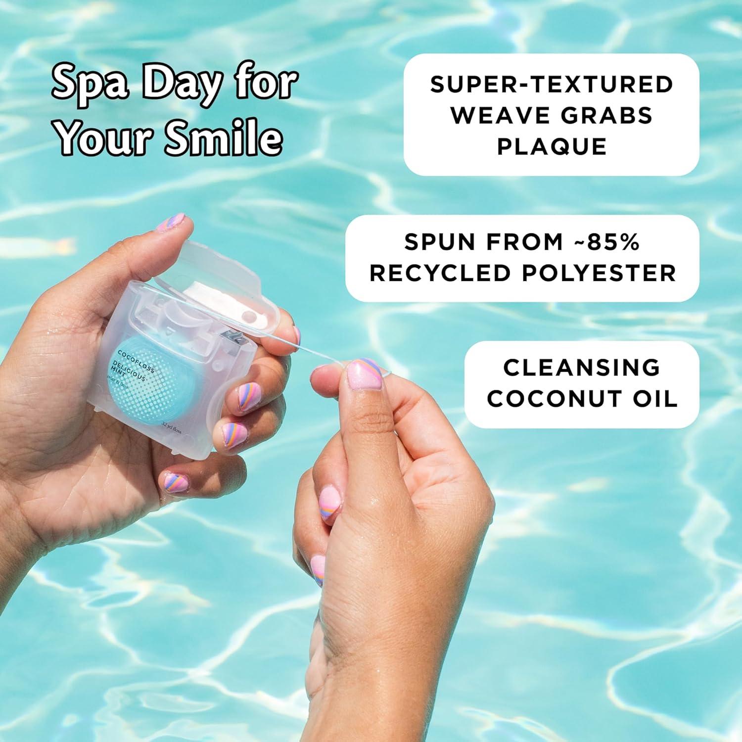 Cocofloss Woven Dental Floss, Dentist-Designed Oral Care, Mint, Waxed, Expanding, Vegan, Kid-Friendly String Floss with Coconut Oil, 3 Spools (33 yd Each)