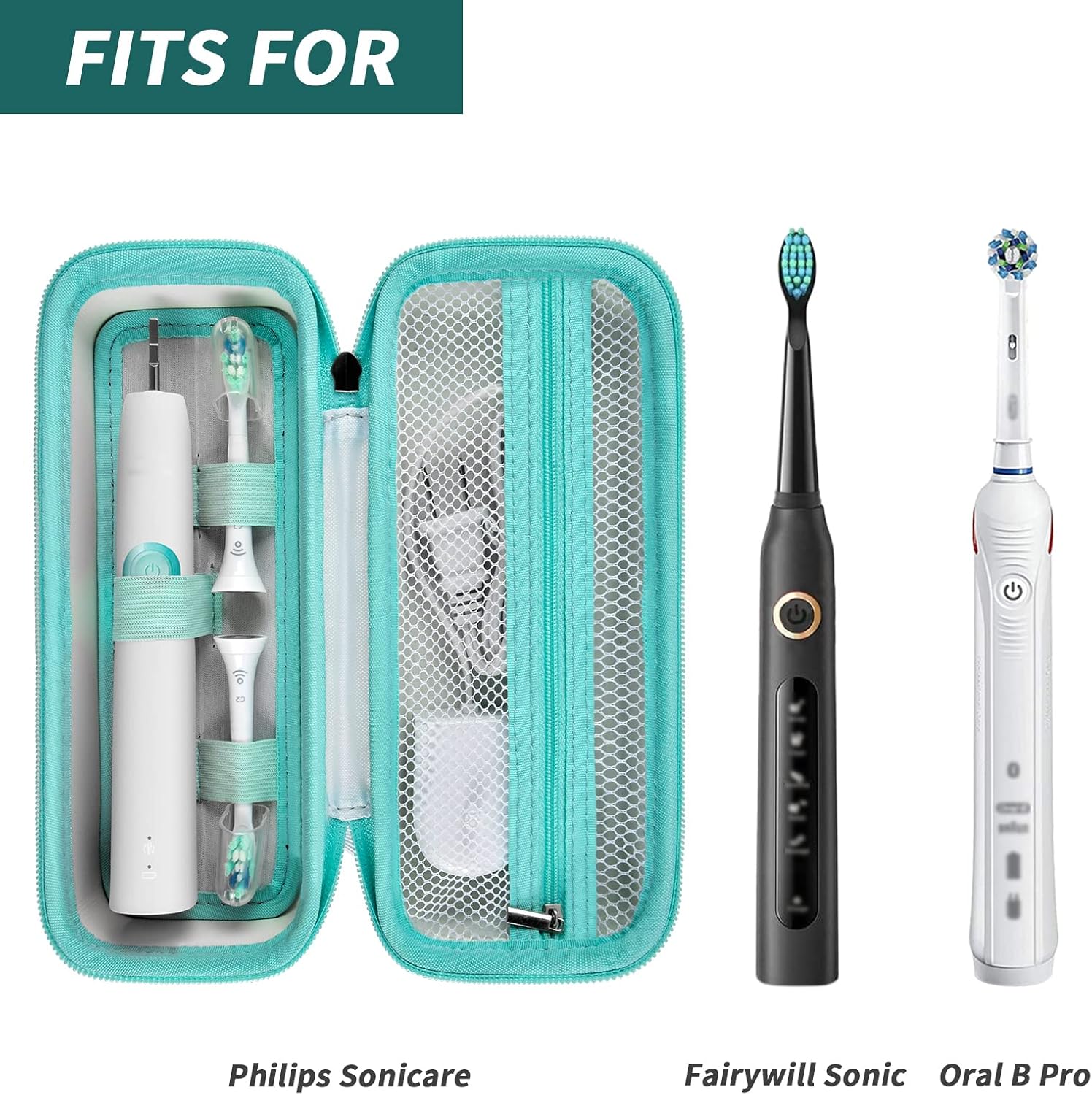 Toothbrush Travel Case Compatible with Oral-B Pro 1000, 2000, 3000, 3500, 1500/ for Philips Sonicare ProtectiveClean 4100 5100 Electric Toothbrush with Mesh Pocket for Accessories - White (Bag Only)