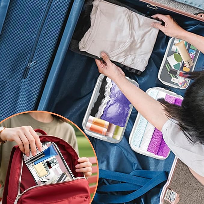 AURUZA Clear Makeup Bag,Portable Travel Toiletry Bags with Zipper, TSA Approved Clear Organizer Bags, PVC Cosmetic Pouch for Airport Airline Compliant