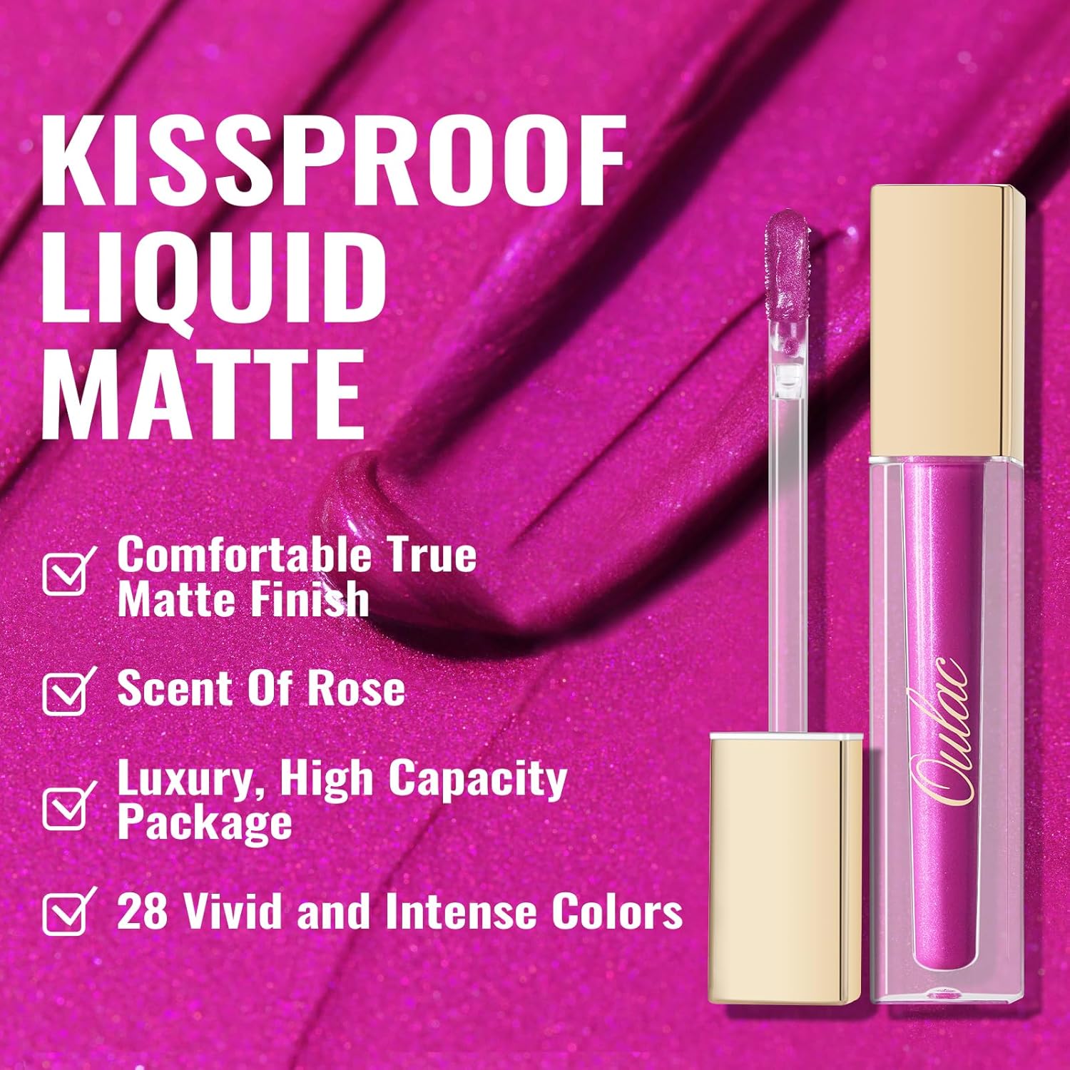 Oulac Matte Liquid Purple Lipstick for Women, Fuchsia Long lasting Lip Stain, Waterproof Highly Pigmented Creamy Formula Lipstick with Vitamin E, Vegan & Cruelty-Free, 4.5ml (MS02)