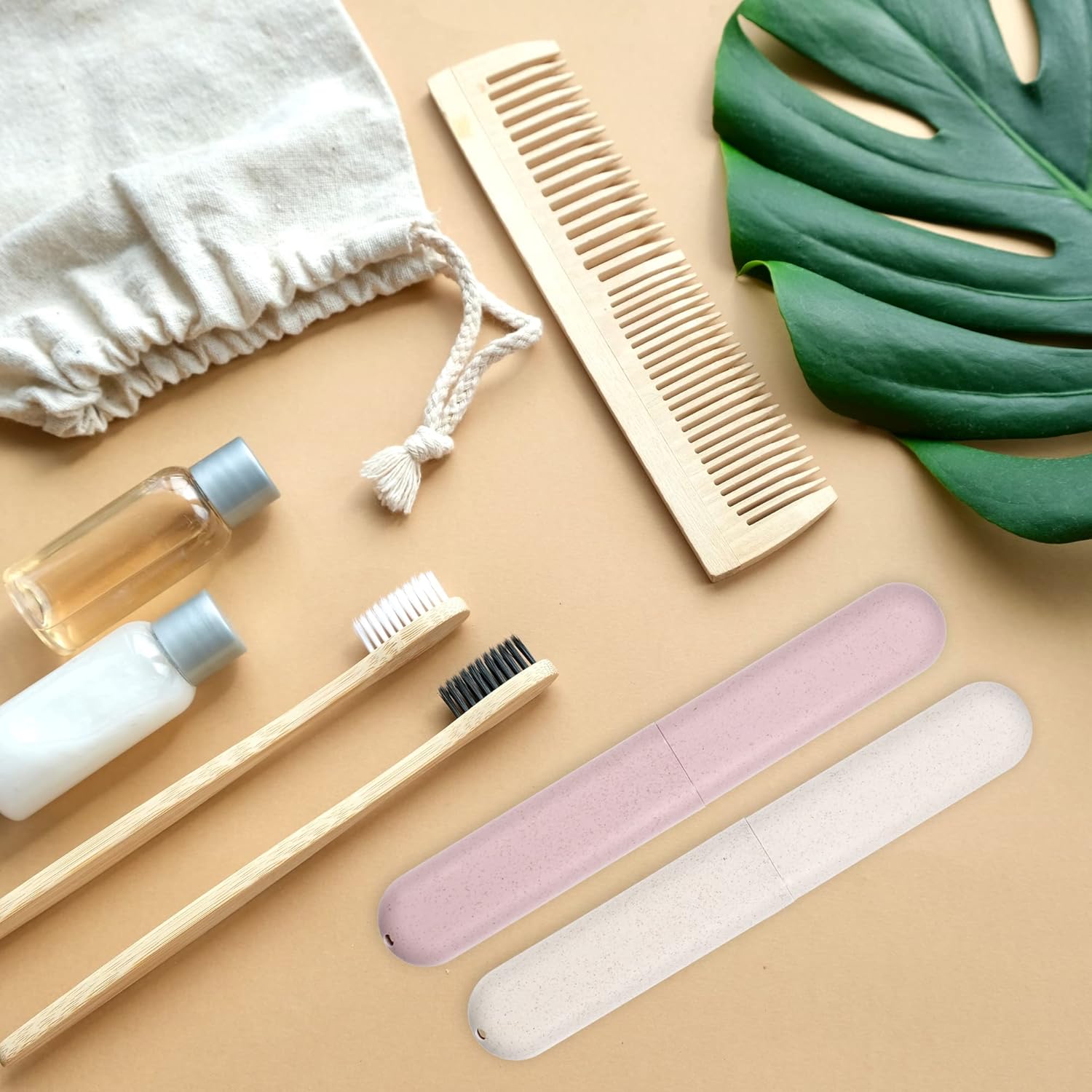 VOCOSTE 2pcs, Traveling Toothbrush Holders Case, PP Toothbrush Case for Travel Business, Beige, Pink, 8.07''x1.22''x0.83''