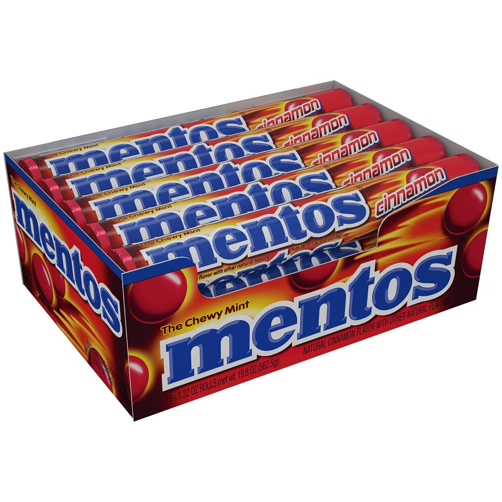 Mentos Chewy Mint Candy Roll, Cinnamon Mint Candies, 14 Pieces Per Roll, 15 Count Party Pack