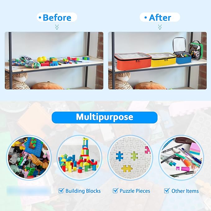 4-piece Toy Storage Organizer Bag, Travel Organizer Case for Building Blocks, Dolls, Crafts, Magnetic Building Tiles, Blocks Toy Storage Bag with Visible Top