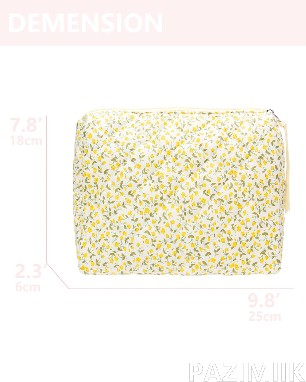 PAZIMIIK Quilted Makeup Bag Large Travel Zipper Soft Cosmetic Pouch for Women Girls Make Up,Floral Yellow