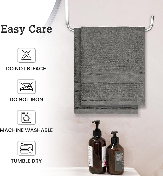 Casa Lino 100% Cotton Hand Towels for Bathroom - Soft, Highly Absorbent & Quick Dry Kitchen Towels - Gym Towel Set - Travel Towel Set - 24" x 16" - Pack of 4 - (Silver Grey)