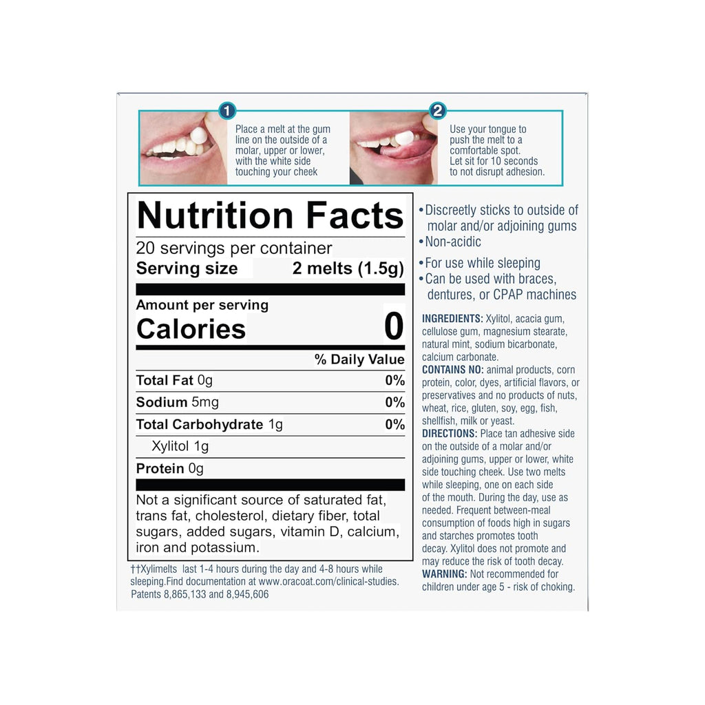 Oracoat XyliMelts for Dry Mouth Night Time or Day - Moisturizing Dry Mouth Adhering Discs, Sugar Free with Xylitol, 40 Count, Mild Mint Flavor, 8-Hour Relief