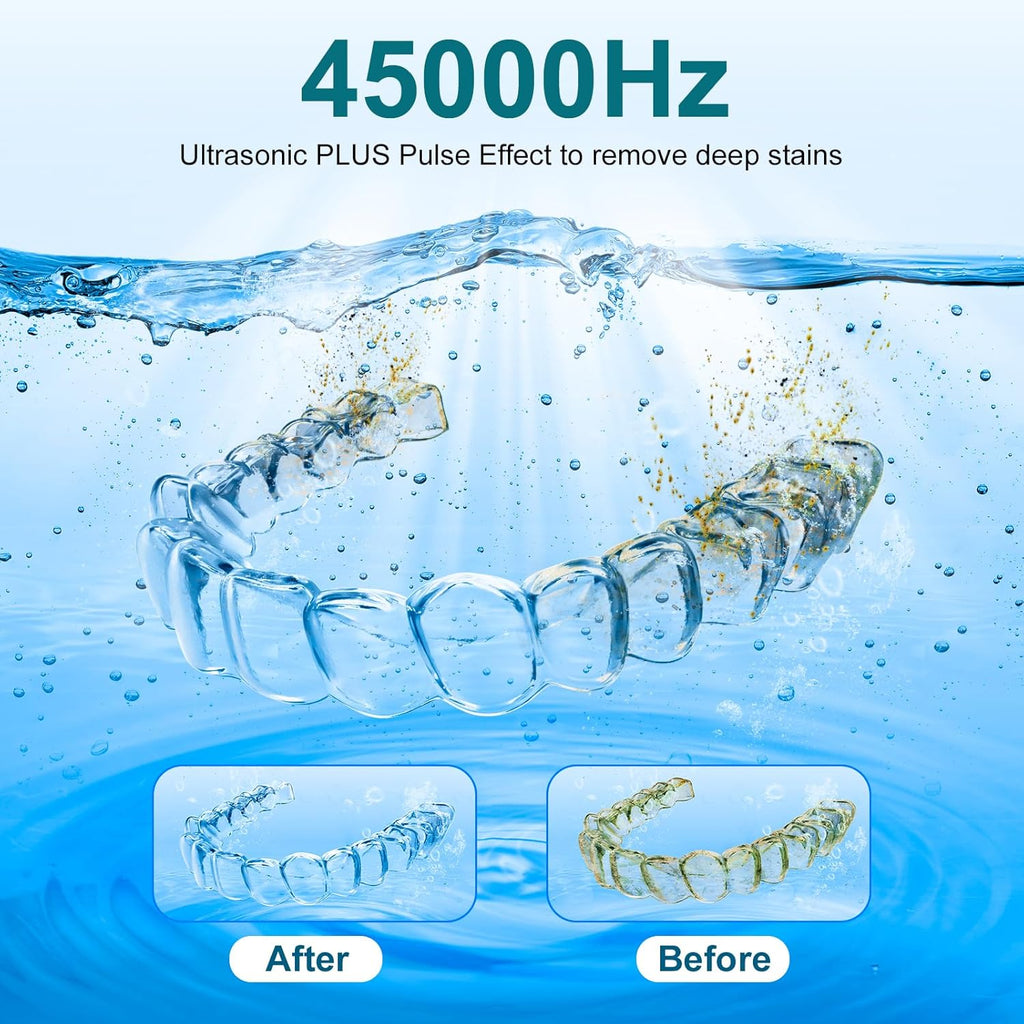 Ultrasonic Retainer Cleaner, 45kHz Retainer Cleaner Machine for Denture Cleaning Pod for Mouth Guards|Aligners|Braces|Toothbrush Heads|Jewelry, 200ML Dental Cleaning Pod with 4 Modes & Digital Timer