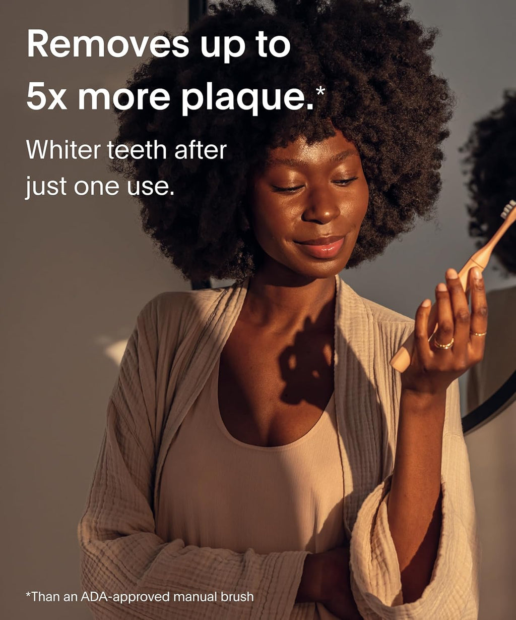 SURI Recyclable Plant-Based, Electric Toothbrush Heads - Built-in Tongue Scraper, Long Lasting Replacement Heads | Compatible Only Sonic Electric Toothbrush - Sunset Bloom, Pack of 3