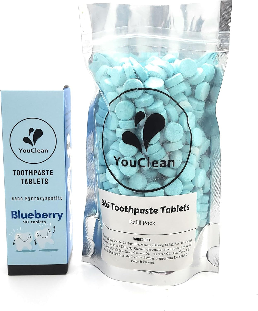 Refill Pack - 365 Toothpaste Tablets - Natural Remineralization & Whitening with Nano Hydroxyapatite - Travel or Daily Use - Fluoride Free (Bubblegum365)
