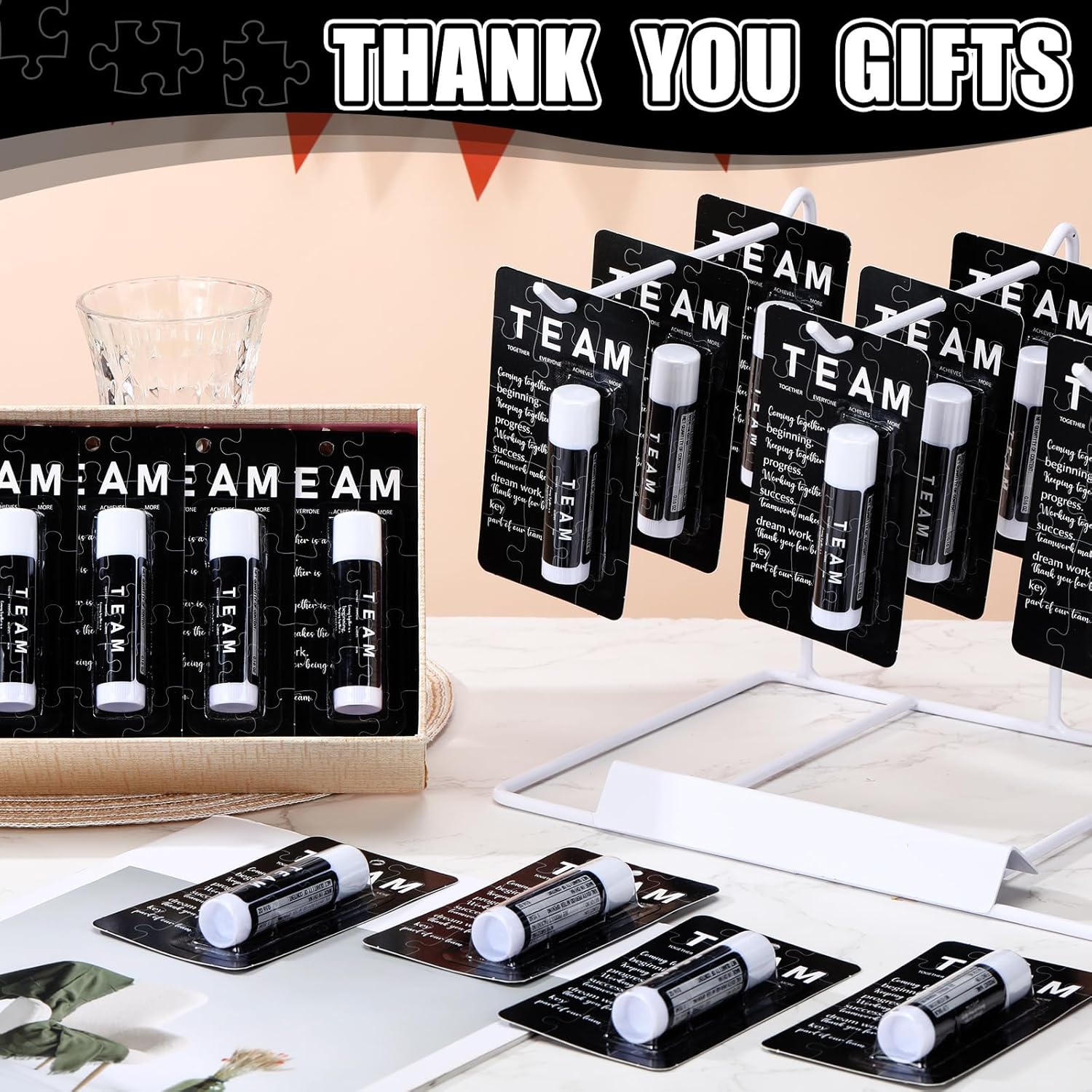 30 Pack Christmas Employee Appreciation Gift Lip Balms Bulk Staff Teacher Team Volunteer Thank You Gift Thanksgiving Christmas Appreciation Party Favor for Women Men(Team,Black)