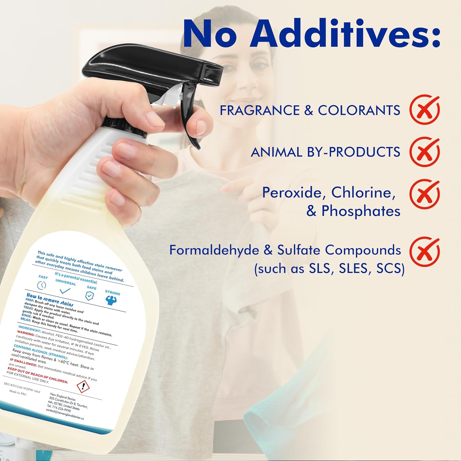 Stain Remover Spray | Gentle Yet Effective for Baby Stains | Non-Toxic, Clean Ingredients, No Added Fragrance | Laundry Spot Cleaner for Clothes & Bedding (16 Fl Oz, Pack of 2)