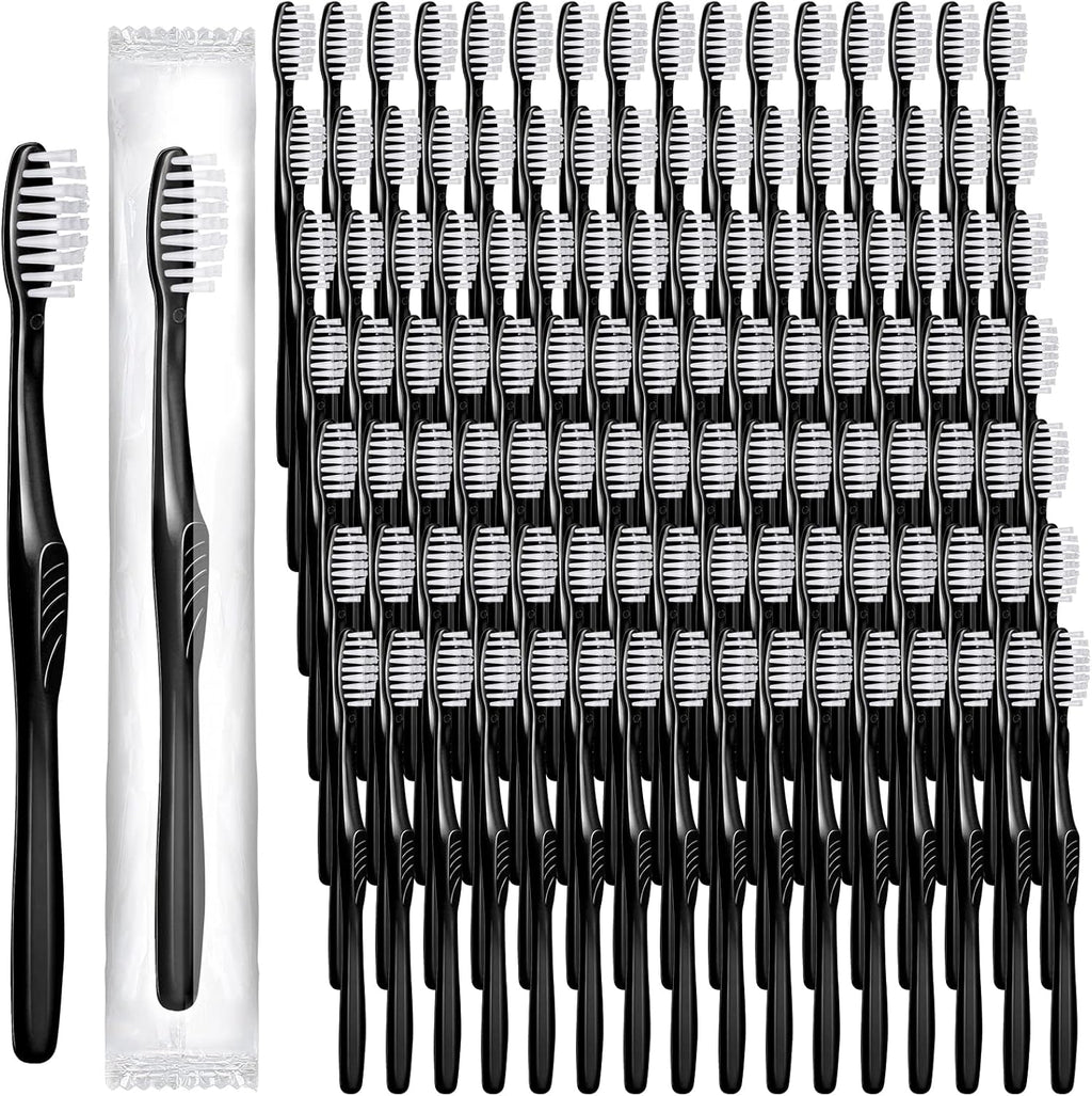 Tessco 1000 Pcs Disposable Toothbrushes Bulk Individually Wrapped Manual Soft Bristle Travel Toothbrushes Single Use Toothbrush for Homeless Hotel Toiletries Camping Office(Black)