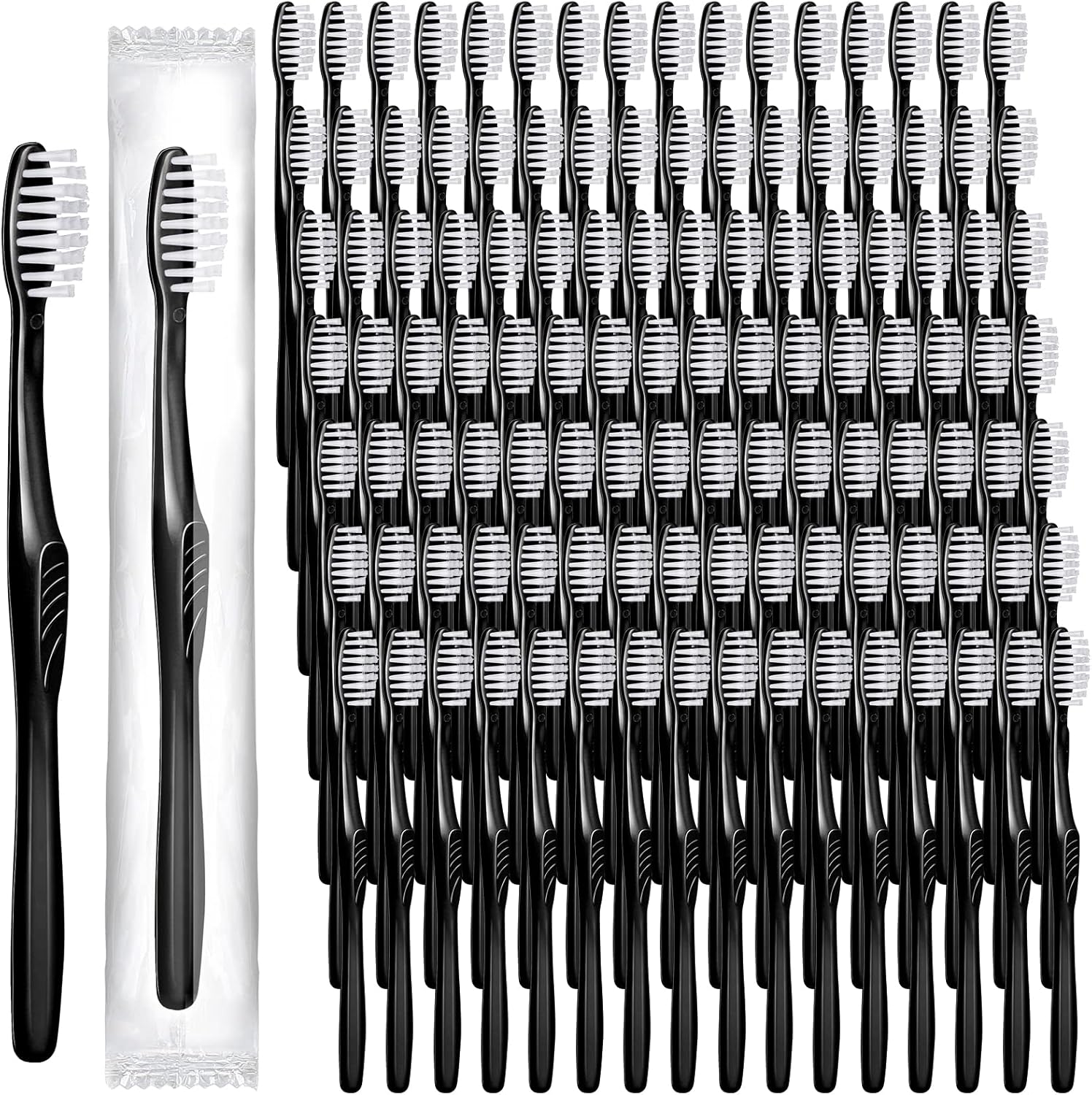 Tessco 1000 Pcs Disposable Toothbrushes Bulk Individually Wrapped Manual Soft Bristle Travel Toothbrushes Single Use Toothbrush for Homeless Hotel Toiletries Camping Office(Black)