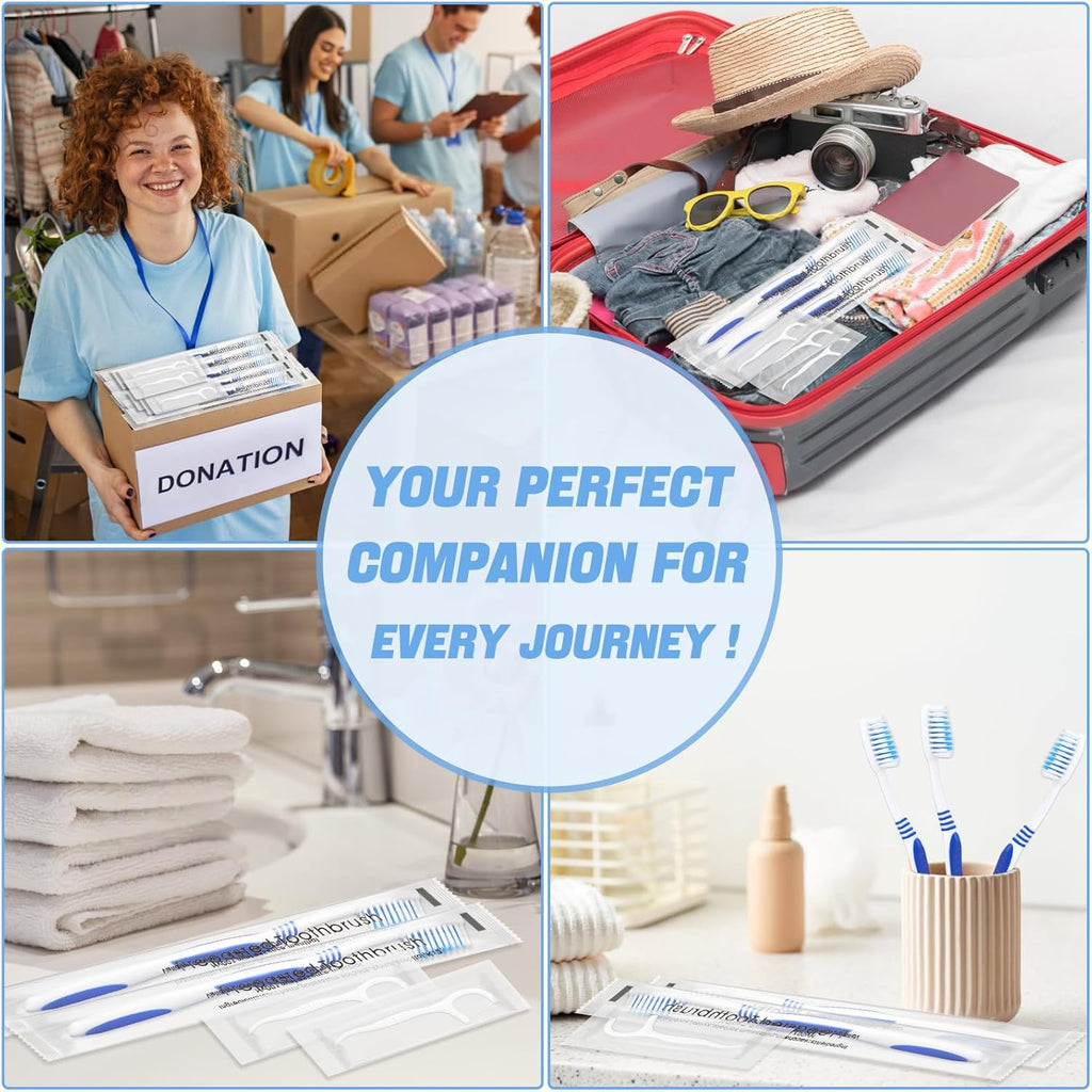 200 Prepasted Disposable Toothbrushes with Dental Floss Individually Wrapped Pre Pasted Toothbrushes Soft Bristle Travel Tooth Brush Single Use Wrapped for Hotel, Camping, Travel, Homeless