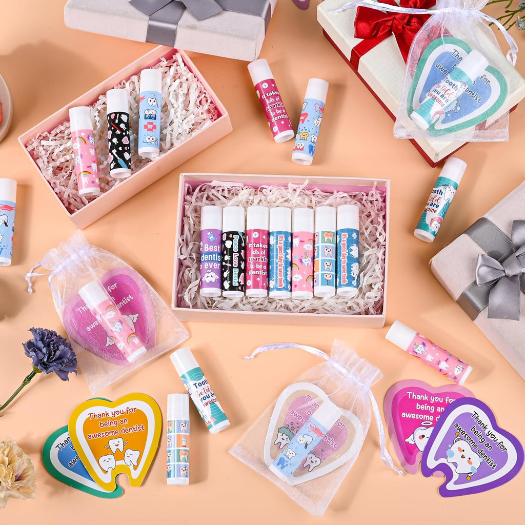 48 Pcs Dentist Gifts Include Lip Balm Thank You Tag Organza Bag Dental Gift for Dental Hygienist Dental Assistant Nurse Suitable Birthday Christmas Thanksgiving Gifts