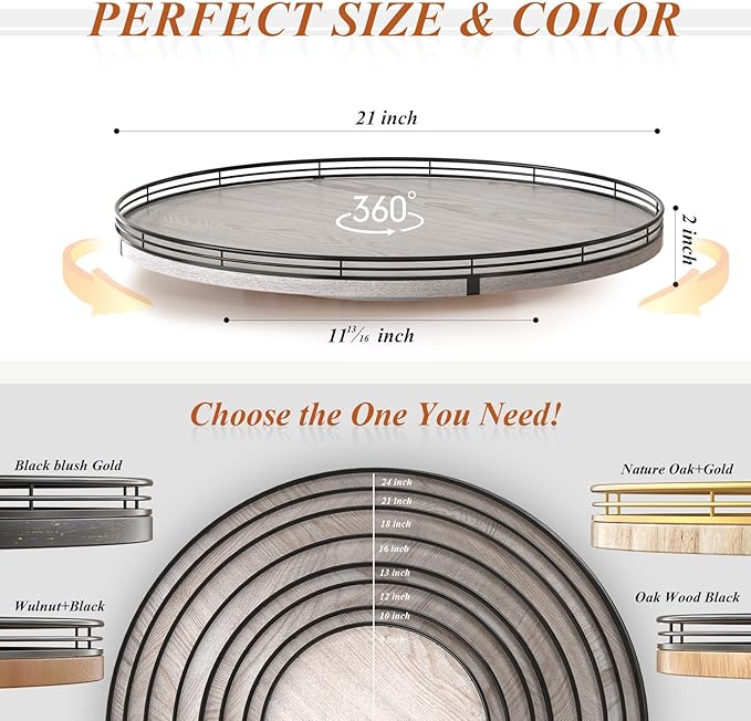 21" Lazy Susan Wood Turntable Organizer for Kitchen Decor, Farmhouse Round Wooden Lazy Susan Organization and Storage for Cabinet, Dining Table, Bathroom, Countertop,Centerpiece, Home Decor Whitewased