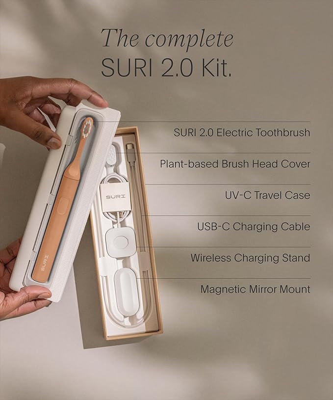 SURI 2.0 New Sonic Electric Toothbrush with Pressure Sensor & UV-Cleaning Travel Case | 1 Month+ Battery | Electric Toothbrush for Adults | Travel Toothbrushes | Tooth Brush | Pink