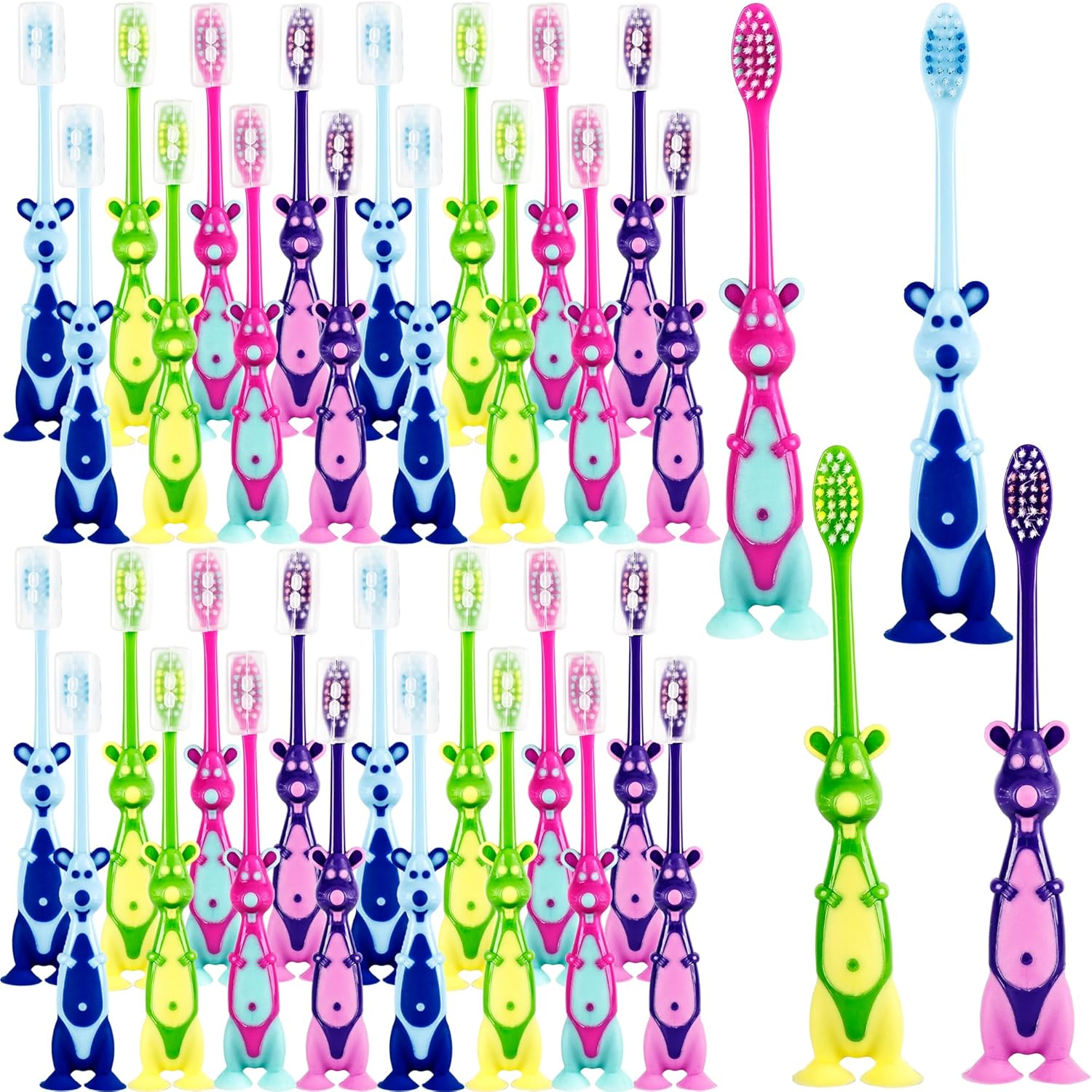 120 Pcs Kids Toothbrushes Bulk Cute Little Kangaroo Toothbrush with Cover Suction Cup Individually Wrapped Kangaroo Animal Toothbrush for Children Home School Camp Daycare Travel