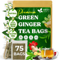 FreshDrinkUS, Premium Green Ginger Tea | 75 Tea Bags | Sencha Green Tea with Ginger, Lemongrass, Turmeric, Hibiscus & Peppermint | Natural Herbal Blend | Comfort & Refreshing, Vegan