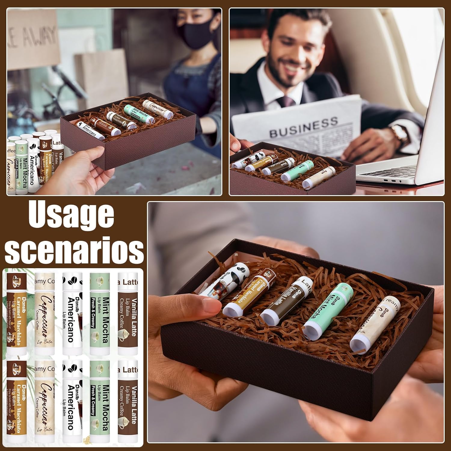 50 Pack Christmas Coffee Flavor Lip Balms Favors Bulk Coffee Lovers Gifts Cocoa Bar Party Favors Vanilla Latte Christmas Party Gifts Stocking Basket Stuffers for Women Men