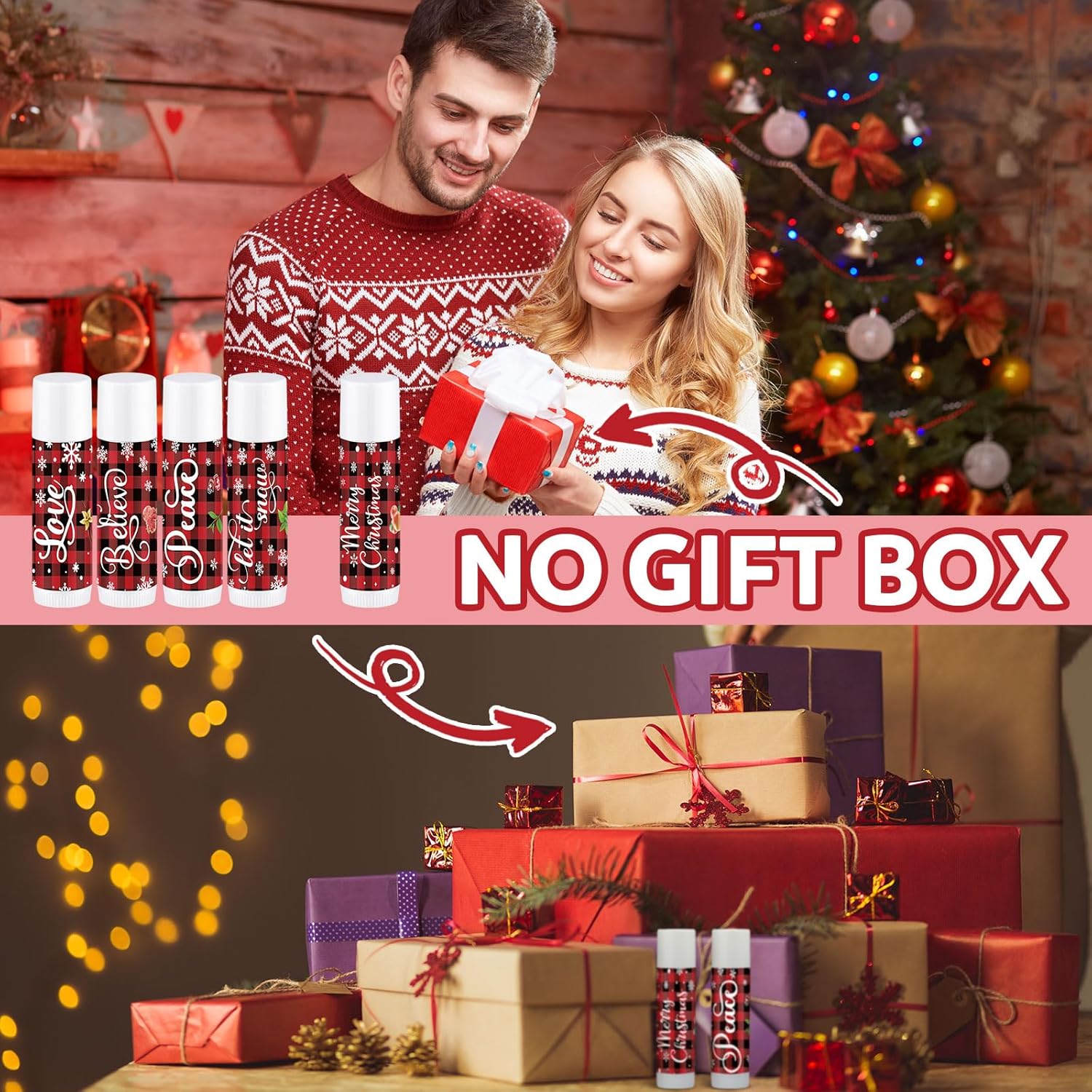Dunzy 50 Pcs Christmas Lip Balm Bulk Red and Black Buffalo Plaid Christmas Gift for Women Moisturizing Lip Care Product for Seasonal Winter Holiday Xmas Party Gift
