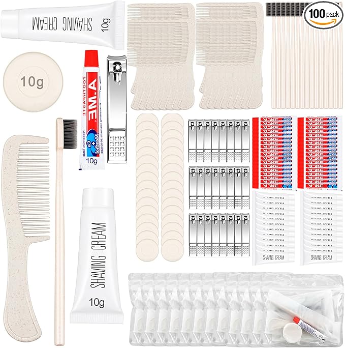 Panitay 100 Sets Disposable Travel Toiletry Kit Hotel Hygiene Kit Disposable Toothbrush Bulk Include Toothpaste Comb Soap for Travel Hotel Homeless Shelter Camping